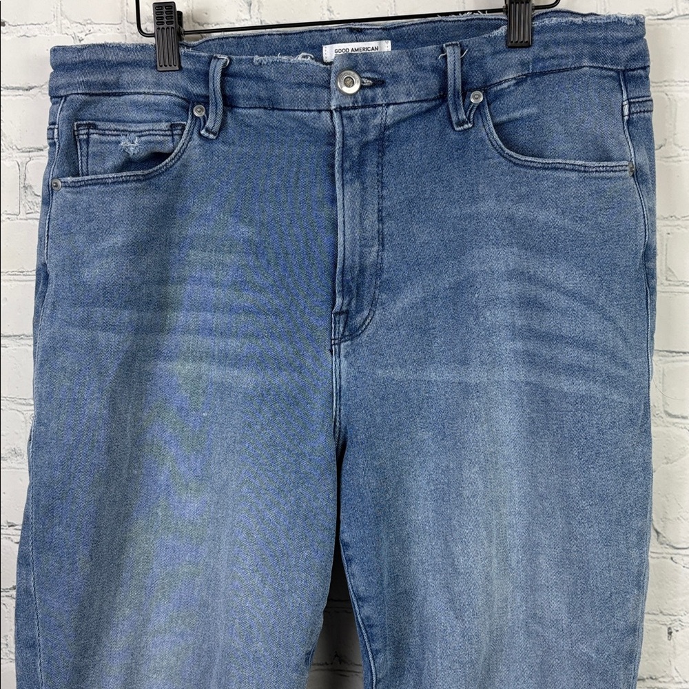 GOOD AMERICAN Good Legs Straight Distressed Raw Hem Jeans size 16 - Picture 4 of 11